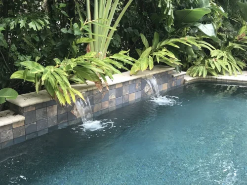 Close-up of water feature for custom built swimming pool