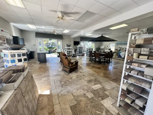 Explore pool decking and tile in our showroom.