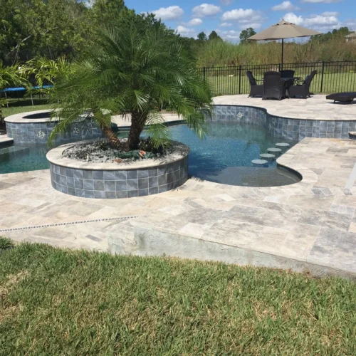 Planter for freeform pool with spa and sun shelf