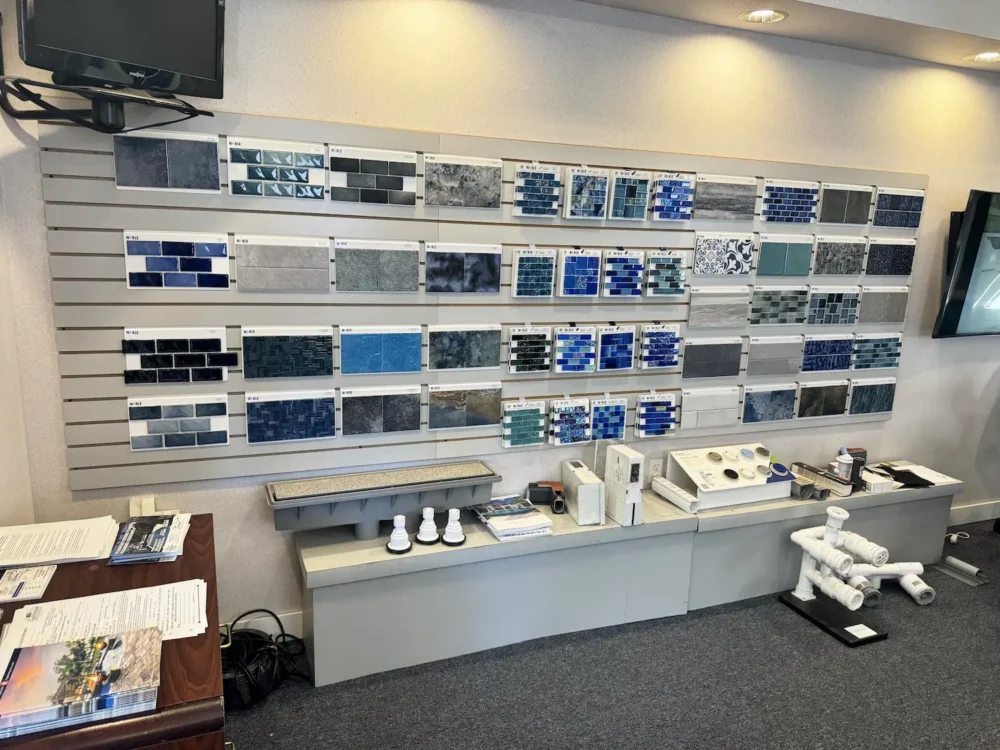 Waterline swimming pool tiles.