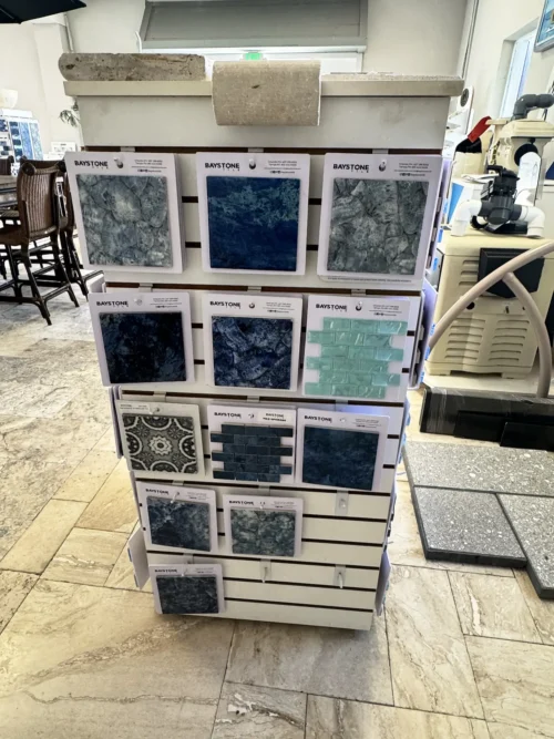Waterline swimming pool tiles.