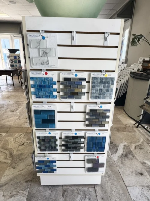 Waterline swimming pool tiles.